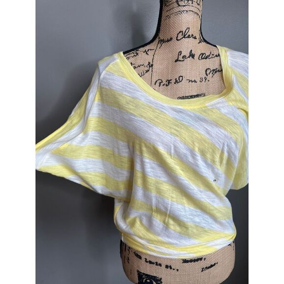 4/$25 Express yellow white stripes blouson tee shirt XS summer casual travel - Picture 6 of 7